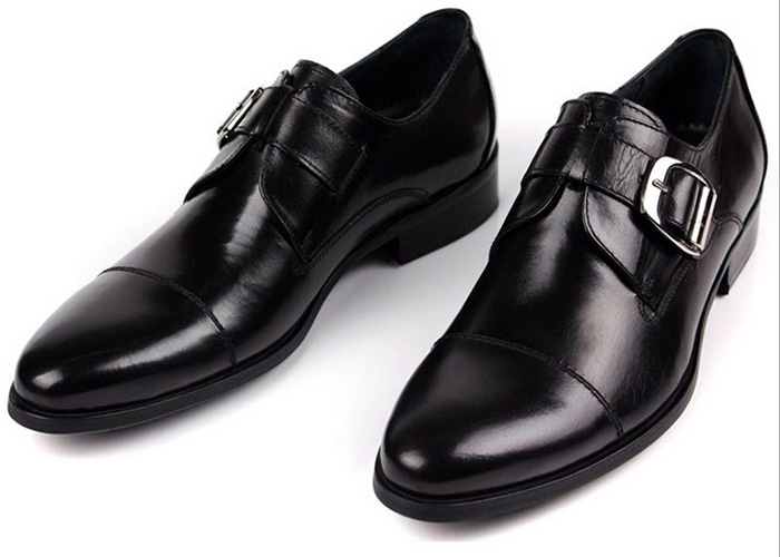 Buckle Monk Strap Cow Leather Dark Brown Mens Formal Shoes