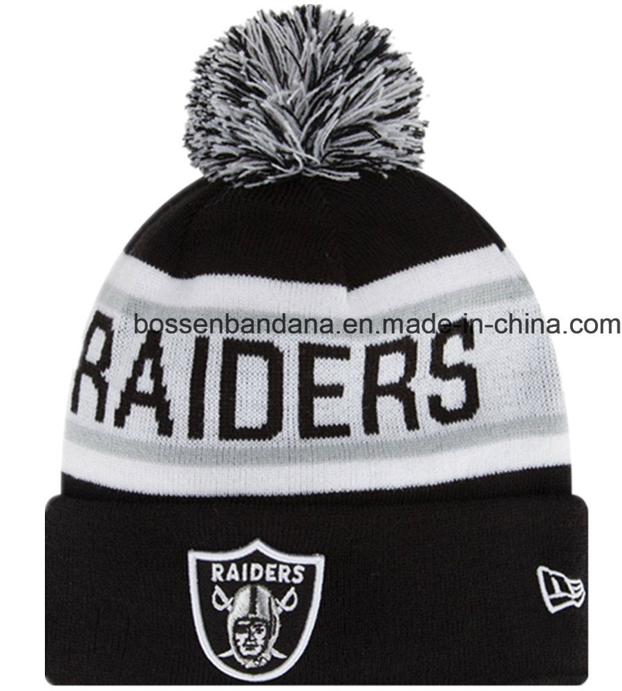 Factory Produce Customized Logo Black Jacquard Winter Knitted Beanie Hat