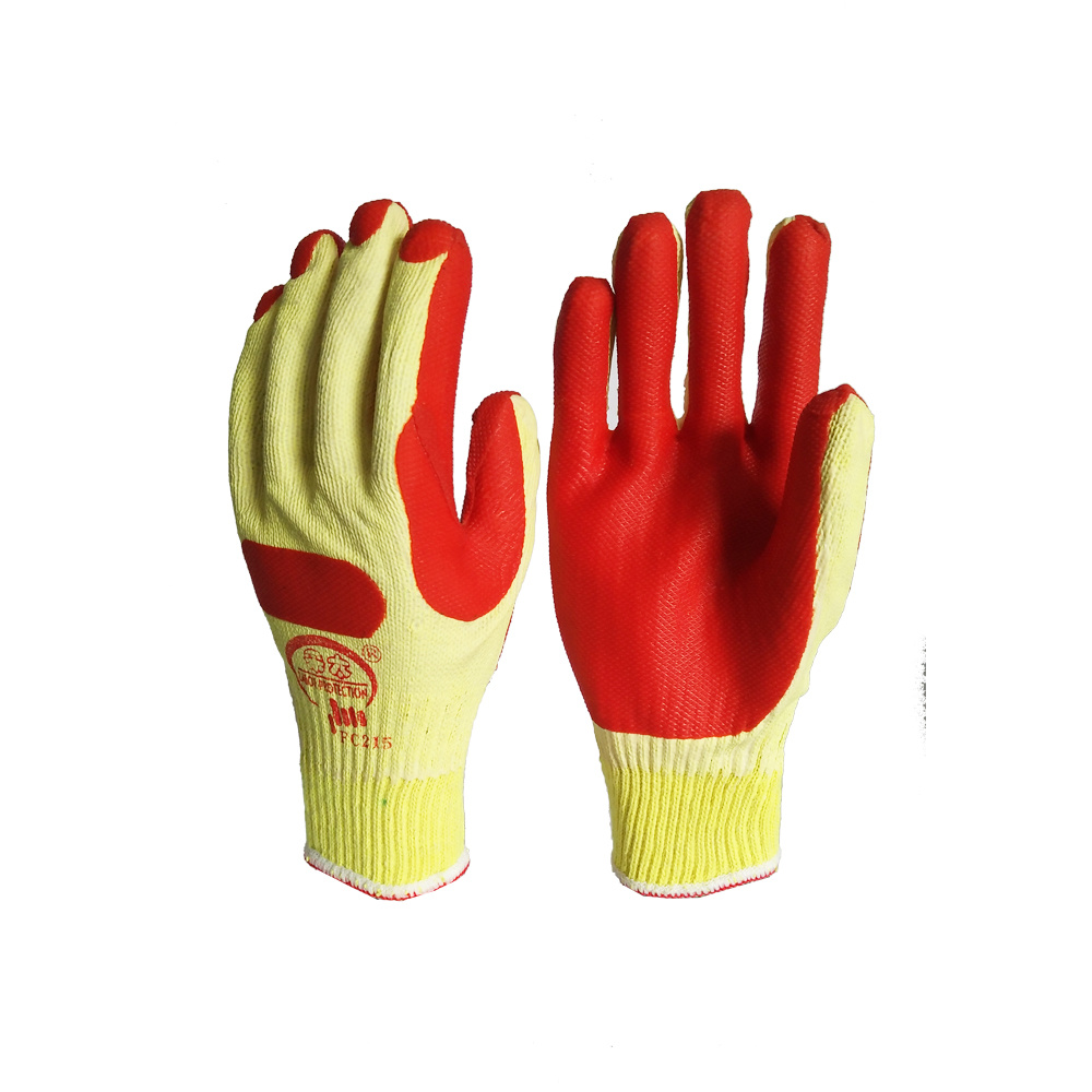 Bleach White Polycotton Liner Coated Laminated Latex Gloves Orange Rubber Gloves