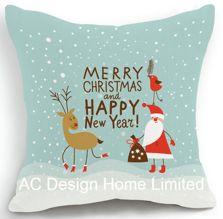 Square X'mas Santa and Deer Design Decor Fabric Cushion W/Filling