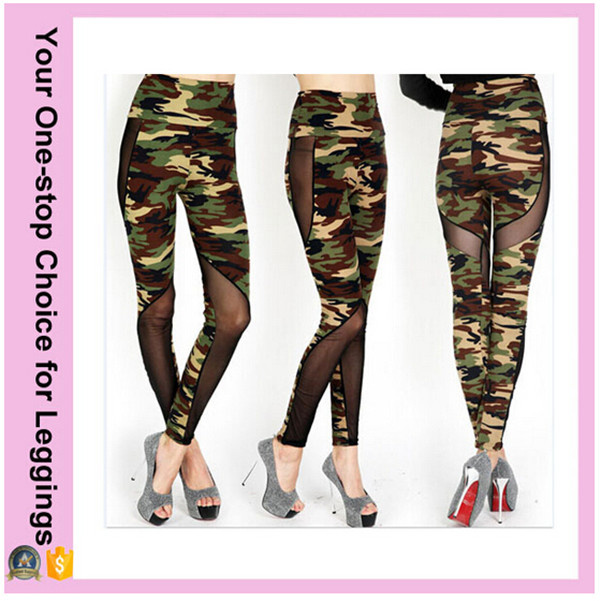 2016 New Arrival High Waist Camo Print Spliced Mesh Leggings