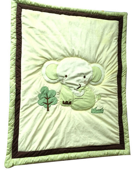 Baby Quilt with Elephant Applique in Green Color for Unisex