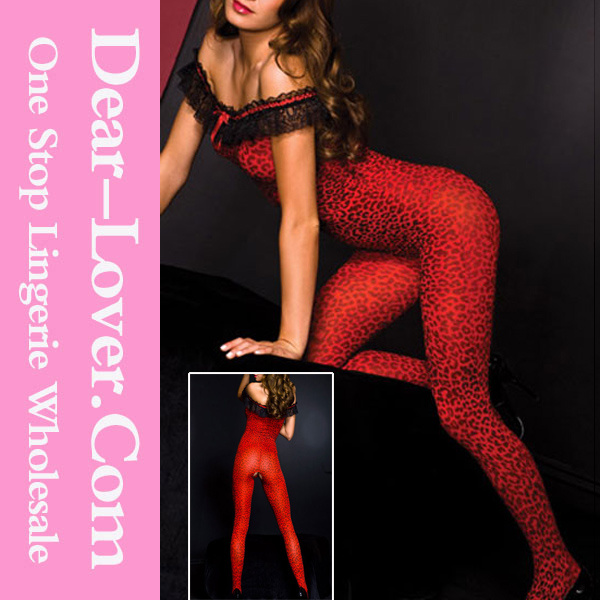 Fiery Red Leopard Body Stocking