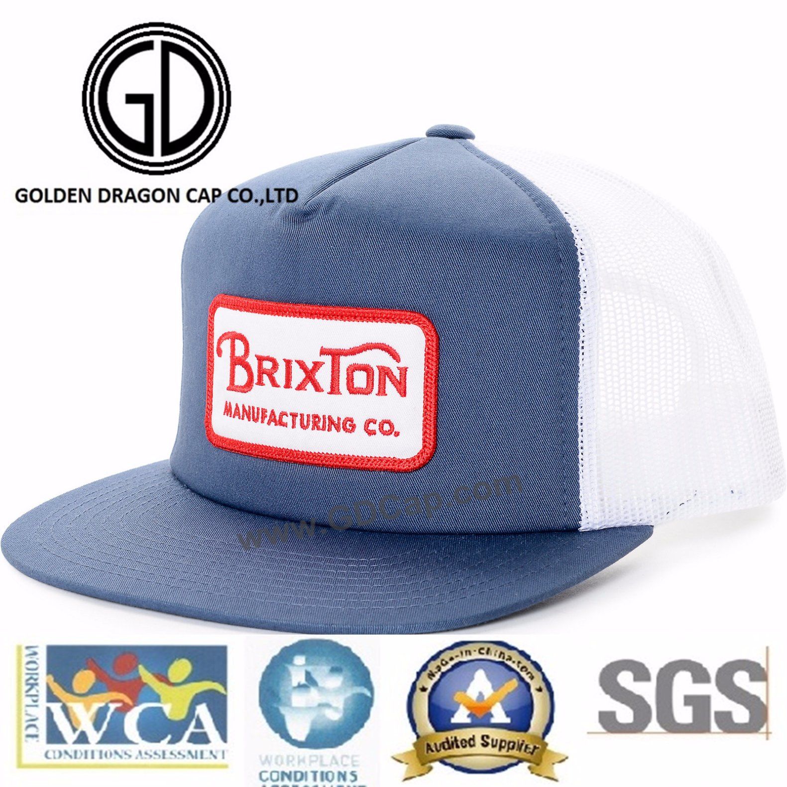 2017 Custom Adjustable Magic Tape Mesh Trucker Cap Snapback Cap with Embroidery Patch