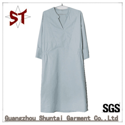 Blue Simple Casual Stand-Neck Long Shirt Dress