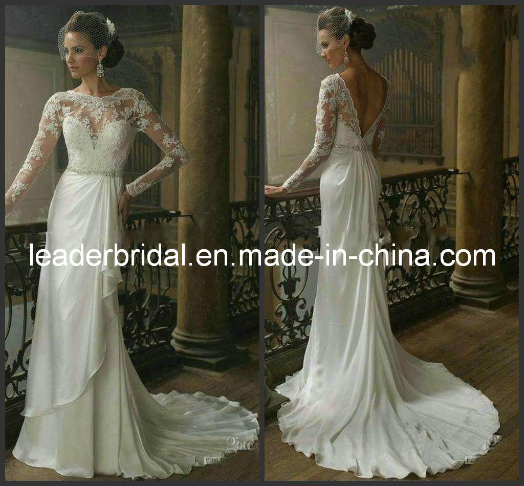 Long Sleeves Bridal Wedding Dresses Lace A-Line Wedding Gowns W14716