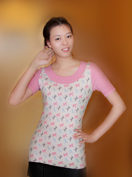 Cashmere Prinnte Pullover with Short Sleeves