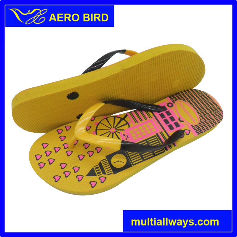 Cute Printing PE Slipper with Double Colors Strap for Woman (T1649)
