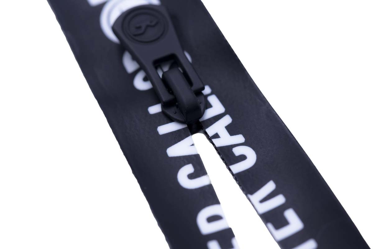 Nylon Zipper with Black Tape and Printing White Words/Top Quality