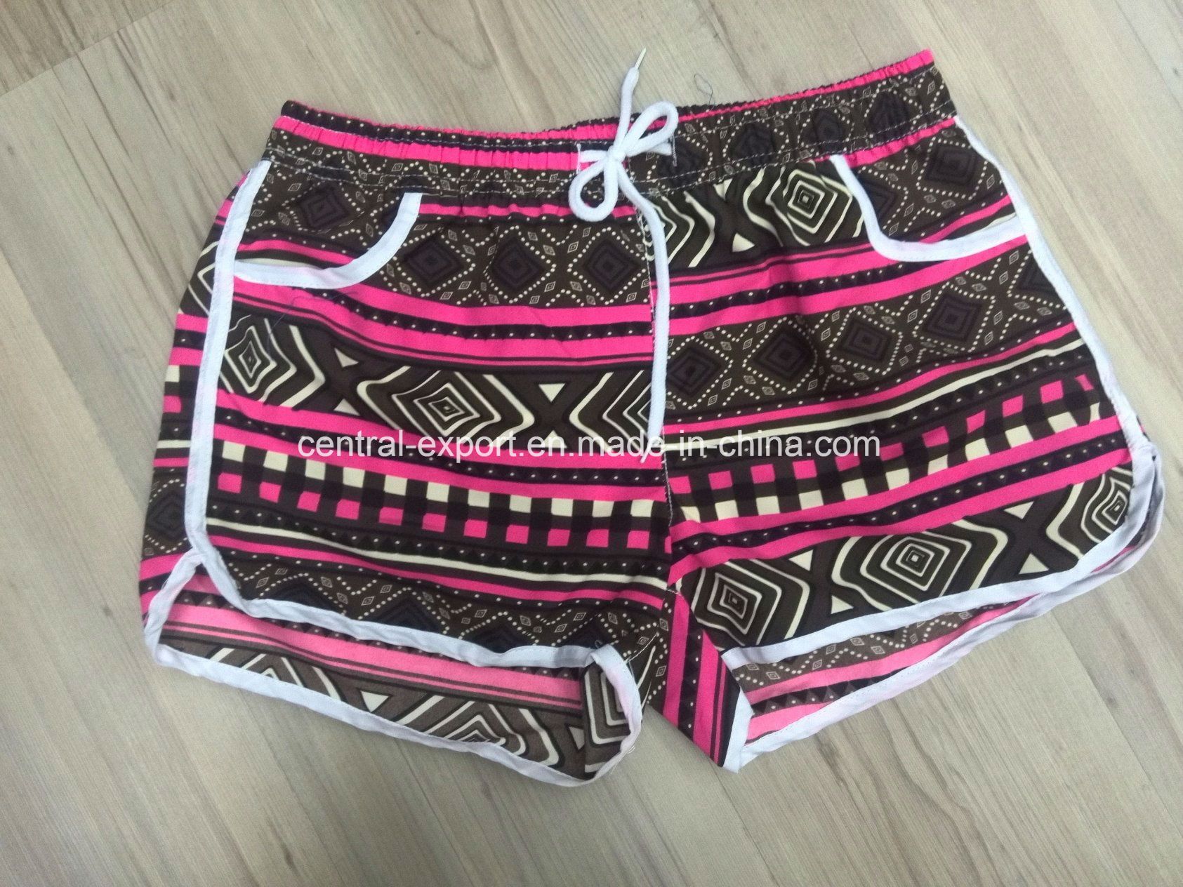 Oeko-Tex Full Elastic Waist Polyester Patterned Lady Board Short Swimwear