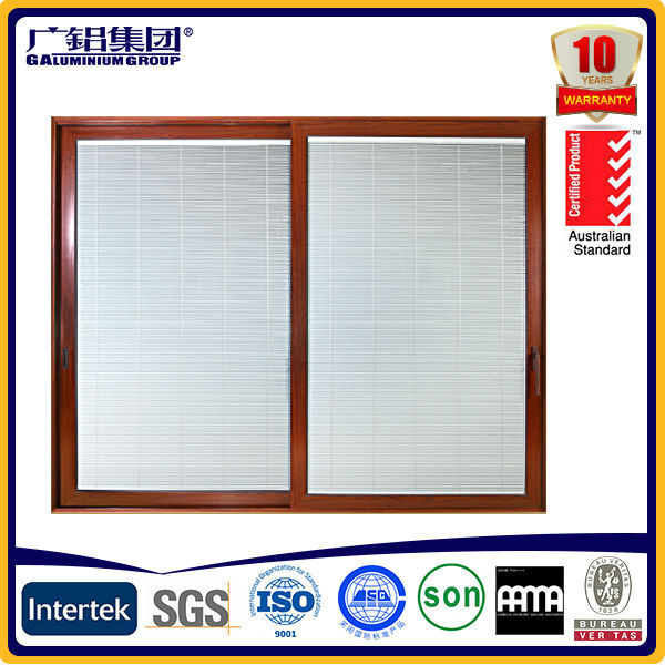 Alu-Wood Sliding Door with Built in Automatic or Manual Blinds