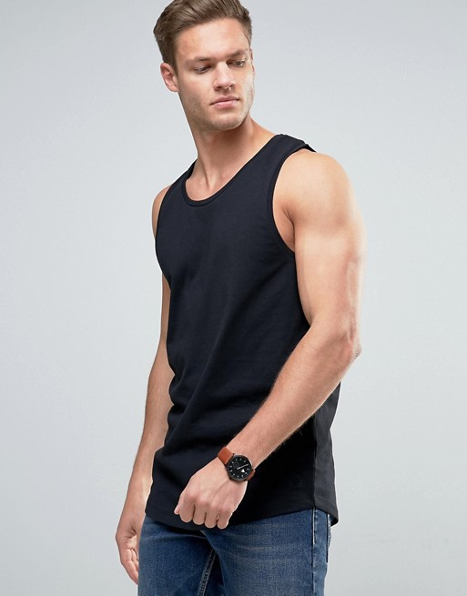 Men's Black Back Panel Stripe Singlet