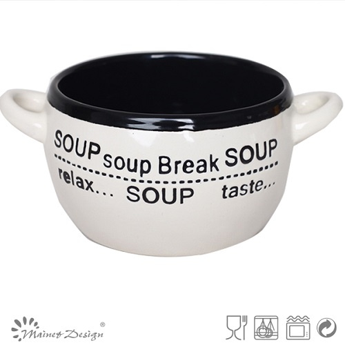 Outside White Inside Color Soup Bowl with 2 handles