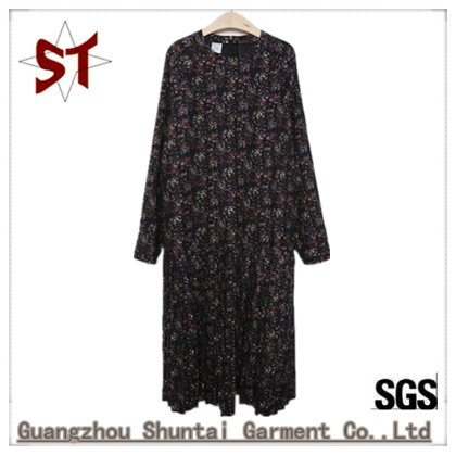 Hot Sale Spring/Autumn Long Sleeve Abstract Pattern Woman Dress with Zipper