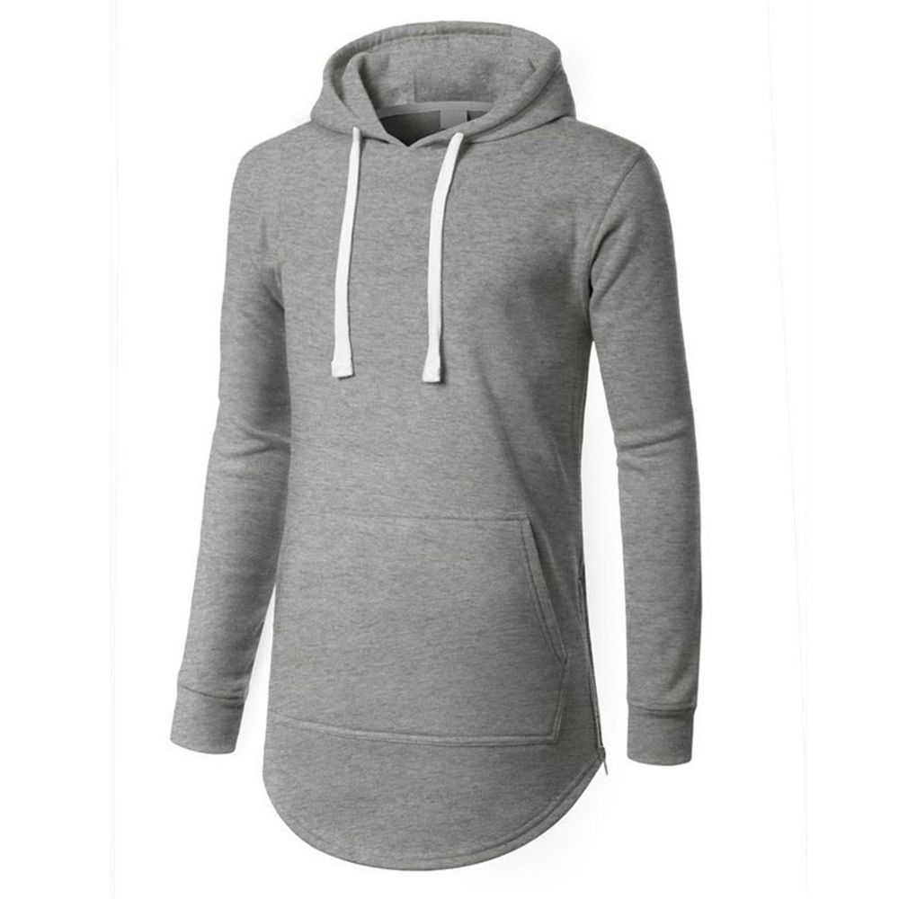 Customised CVC Inside Brushed Wholesale Long Hoodie with Scoop Bottom