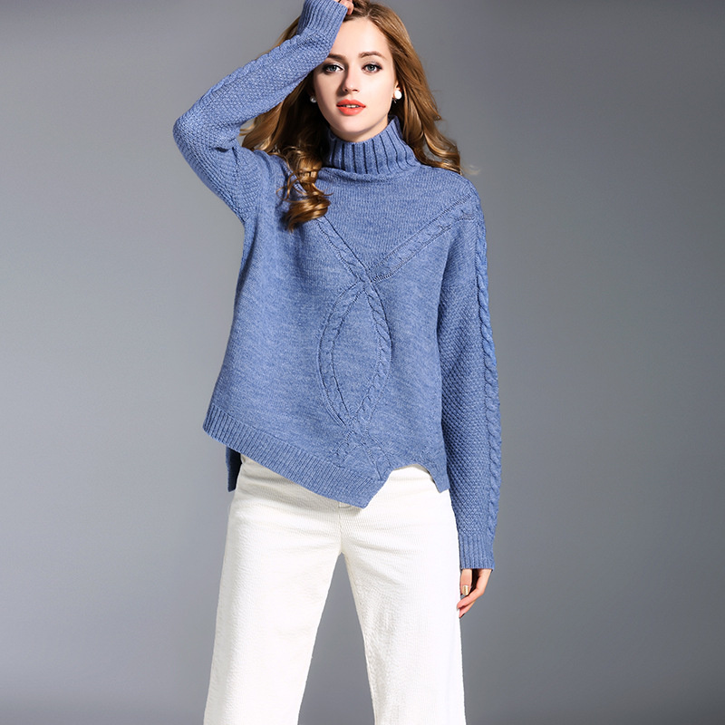 2018 New Design Ladies Turtleneck Pullover Sweaters Fashion Oversize