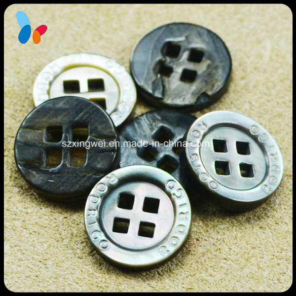 Custom Concave Logo Round Nature Shell Button with Square Hole