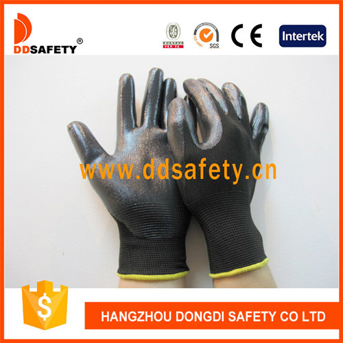 Ddsafety 2017 Black Nitrile Coating 13 Gauge Black Nylon Shell, Working Glove