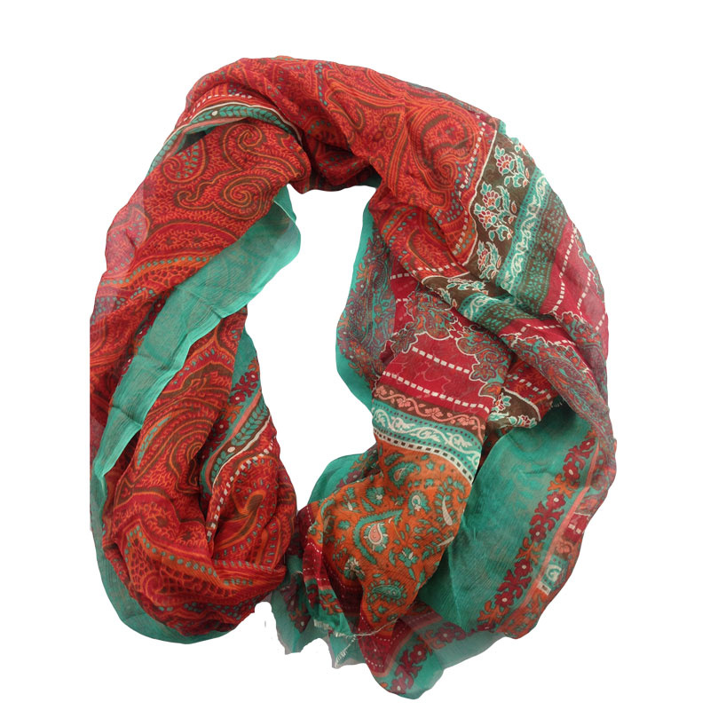 100% Silk Chiffon Printed Crinkle Shawl (AFS1000066)