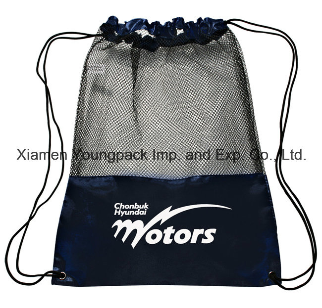 Promotional Custom Black Nylon Mesh Gym Sack Drawstring Backpack Bags