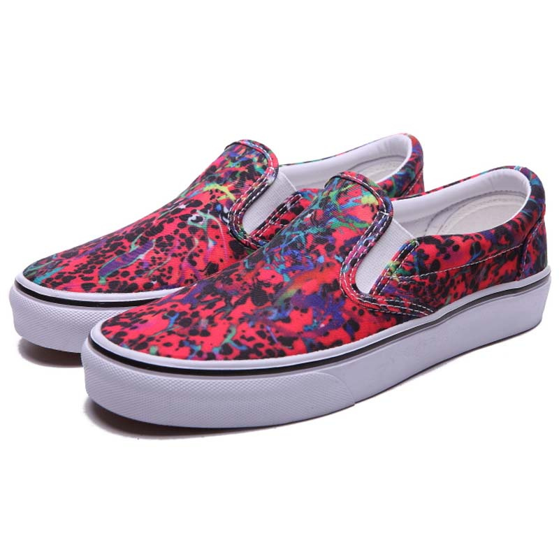 Fuchsia Patterned Slip on Canvas Upper Deck Shoes for Women/Female