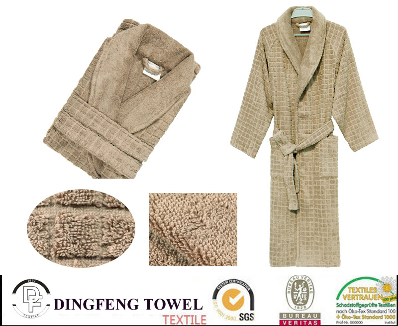 100% Cotton Solid Color Super Soft Dobby Bathrobe Df-8851b