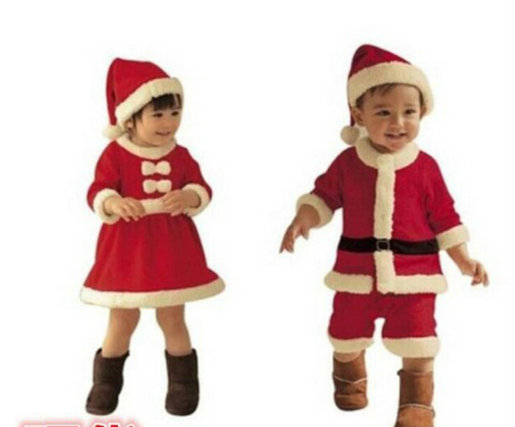 T1279 Christmas Kids Hooded 3PCS Santa Claus Cosplay Clothing