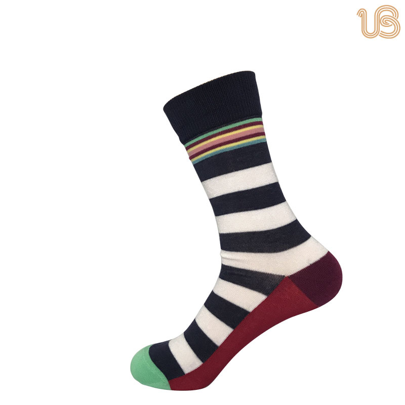 Men's Stripe Pattern Cotton Happy Sock Dress Sock