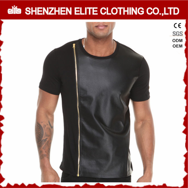 Wholesale Custom Men's Cheap Black Leather T Shirts (ELTMTI-22)