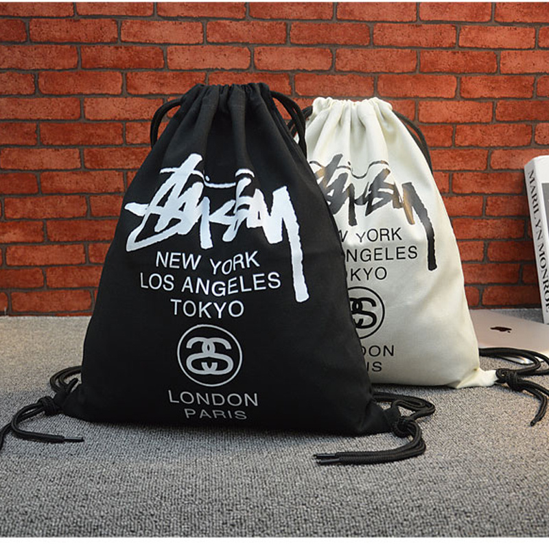 High Quality Front Pocket Zipper Close Canvas Drawstring Backpack Bag