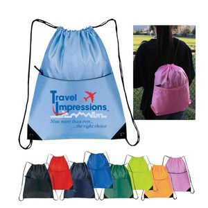 Drawstring Bag with Large Zipper Pocket