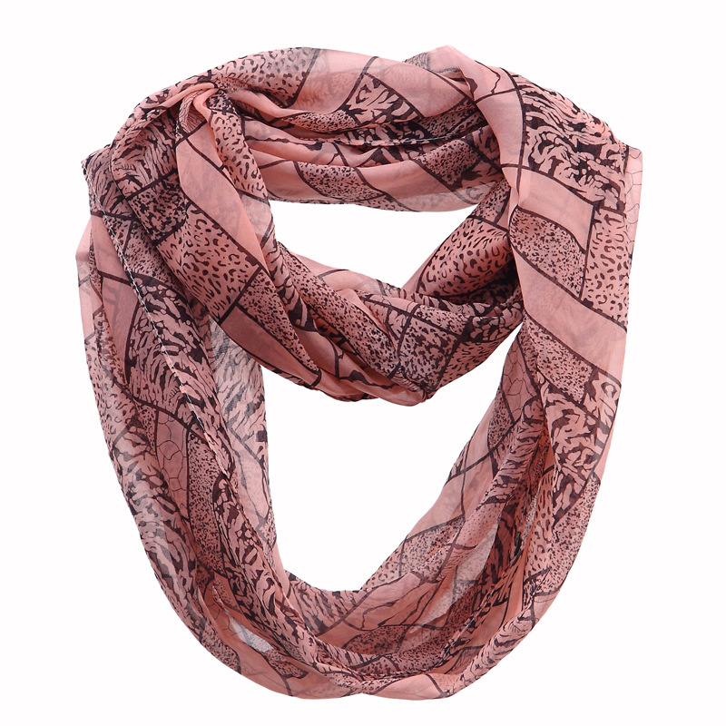 Ladies Fashion Leopard Printed Polyester Chiffon Infinity Scarf (YKY1113)