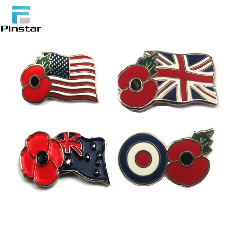 Souveur Using Word War Anniversary Metal Australian Flag Poppy Badge