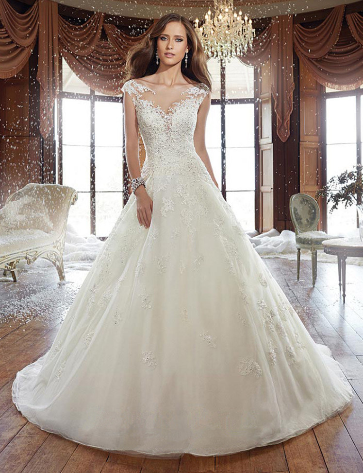 Hot Slim Undefined Waistline Sleeveless A-Line Wedding Dress with Applique