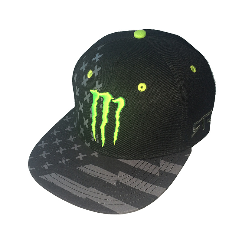 Custom Flat Bill Print Cap Embroidery Black Snapback Fashion Sport Hat