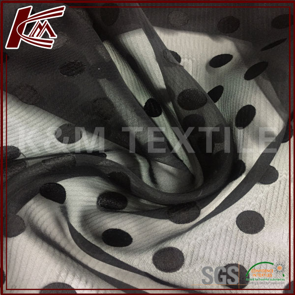 Polyester Chiffon Clipdot Black Embossed Chiffon Fabric for Dress