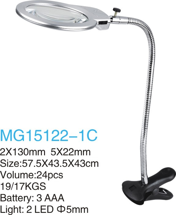 5X22mm/2X130mm Working Magnifiers with LED and Table Clip