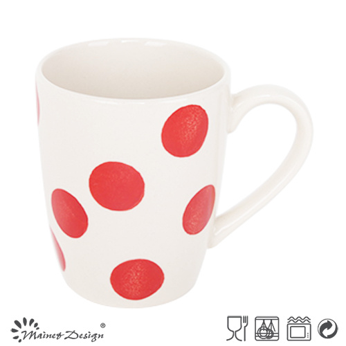 12oz Ceramic Mug Hand Painted Simple Red Dots Design