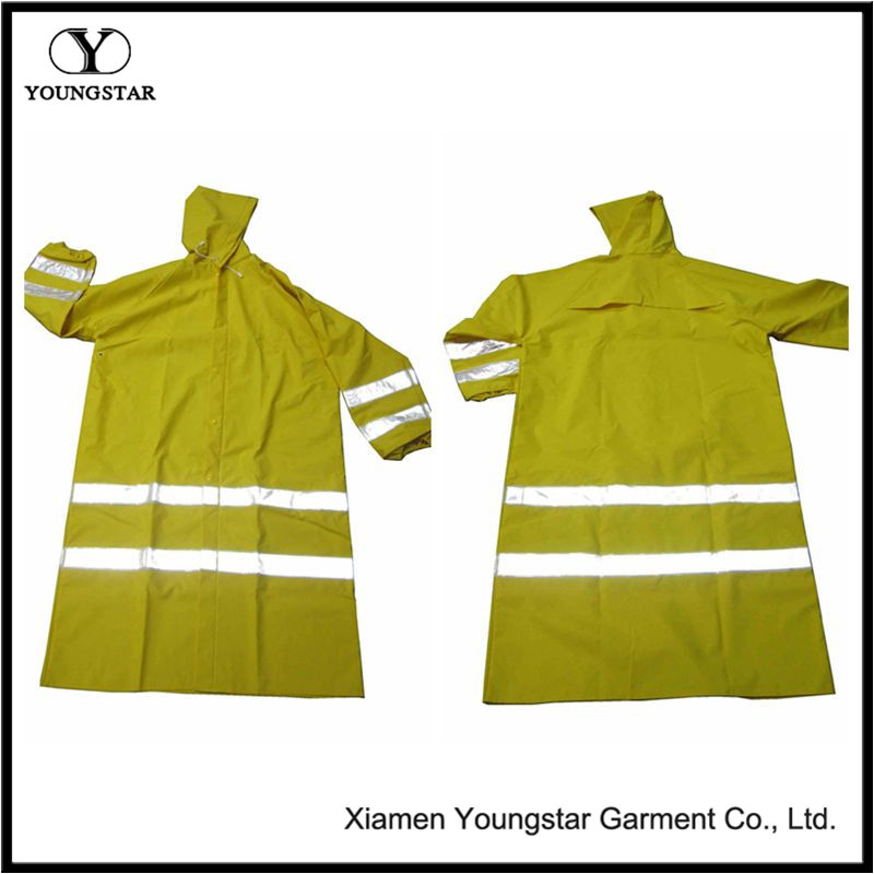 Hi Vis Long Raincoat Waterproof PVC Yellow Reflective Safety Jacket