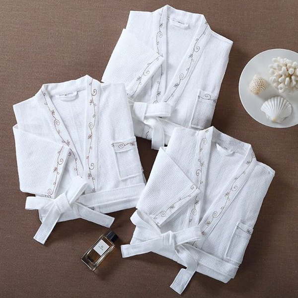 100% Cotton Waffle Weave Robe Kimono SPA Bathrobe Made in China Diamond Pattern Unisex Robe