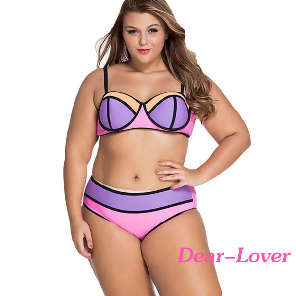 Colorful Vibrant Colorblock Plus Size Swimsuit