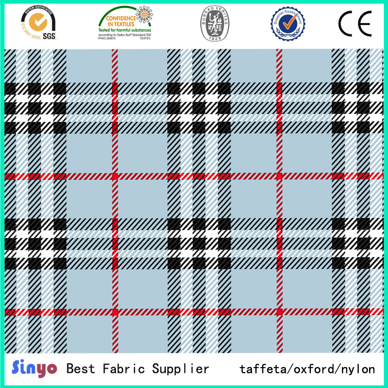 100% Polyester PU Coated Check Pattern Fabric Printed