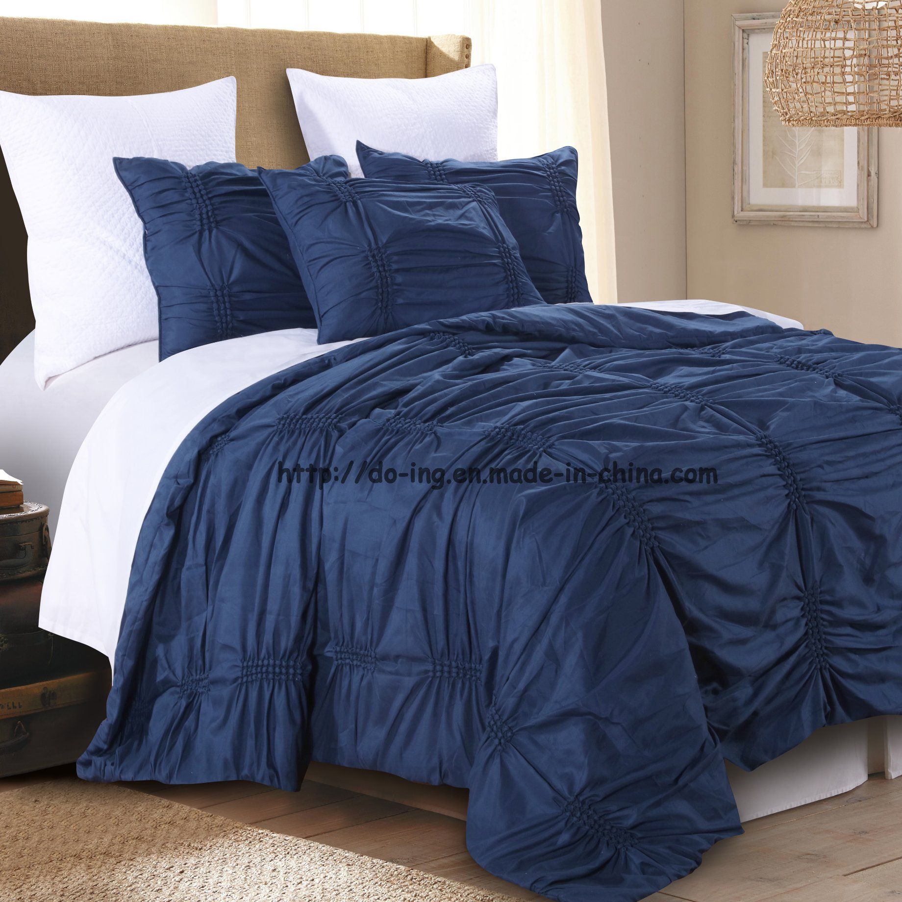 Microfiber Ruche Comforter in Navy (DO6095)