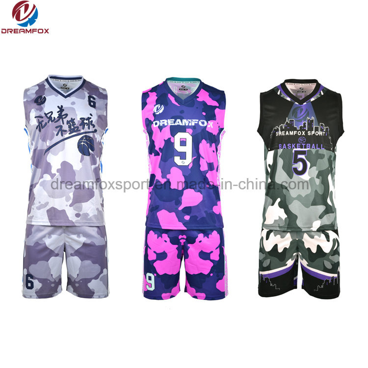Basketball Uniform Design Camo Printing Basketball Jersey Logo Design with Sublimation
