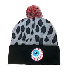 Leopard Jacquard Beanie Hats/Caps Custom Fold up with Top Ball/Pompom