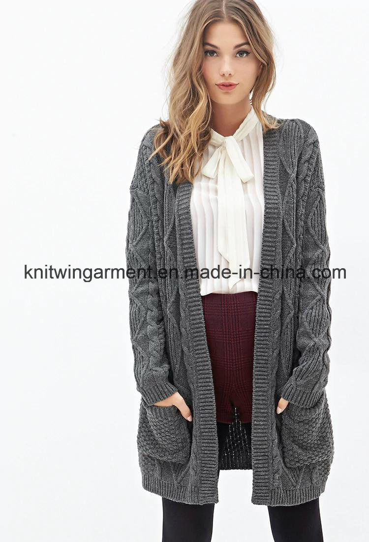 OEM Girl Fashion Hot Sales Long Sweater Cardigan (W18-249)