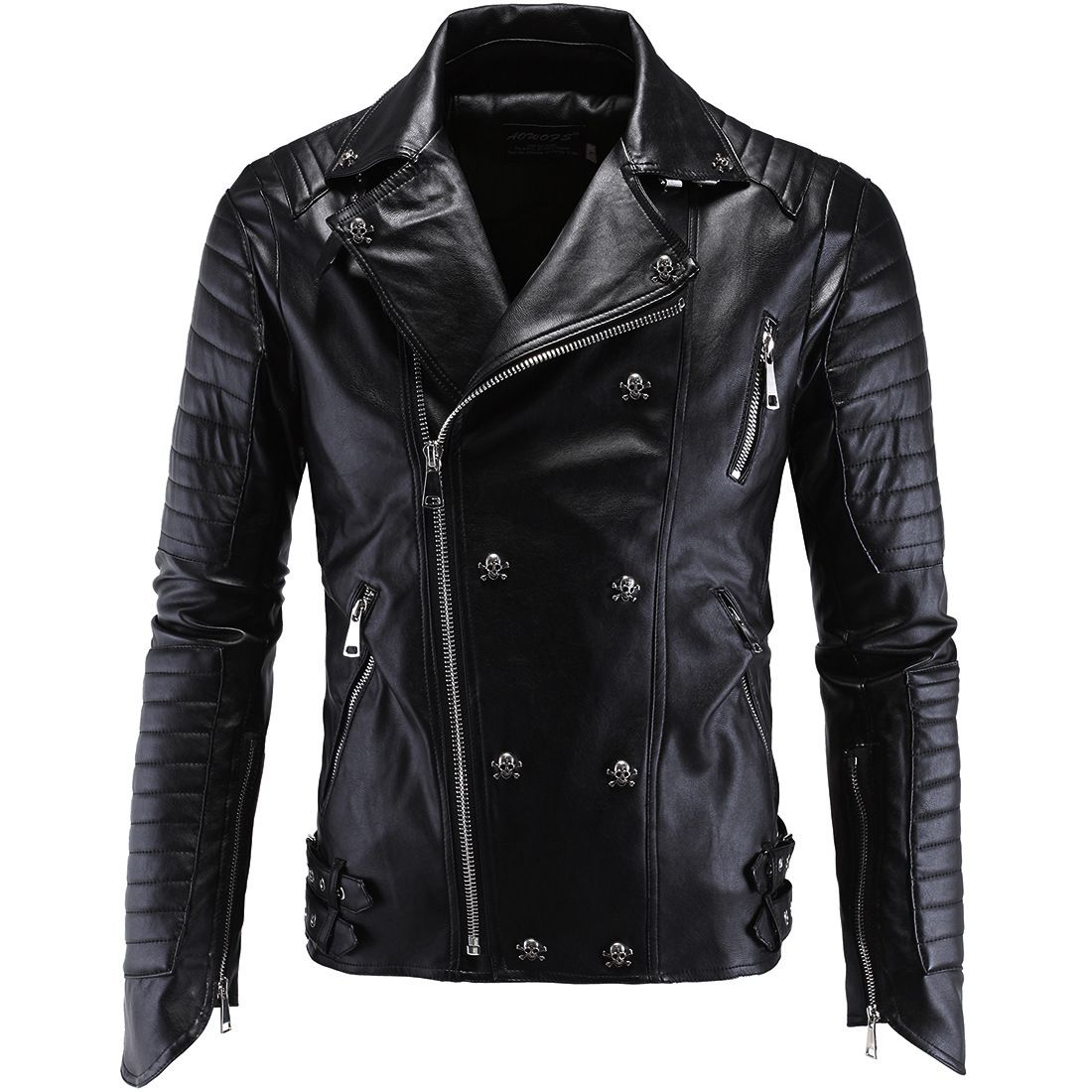 2017 Man's Leather Motorcycle Jacket, PU Leather Coat with Zip Button