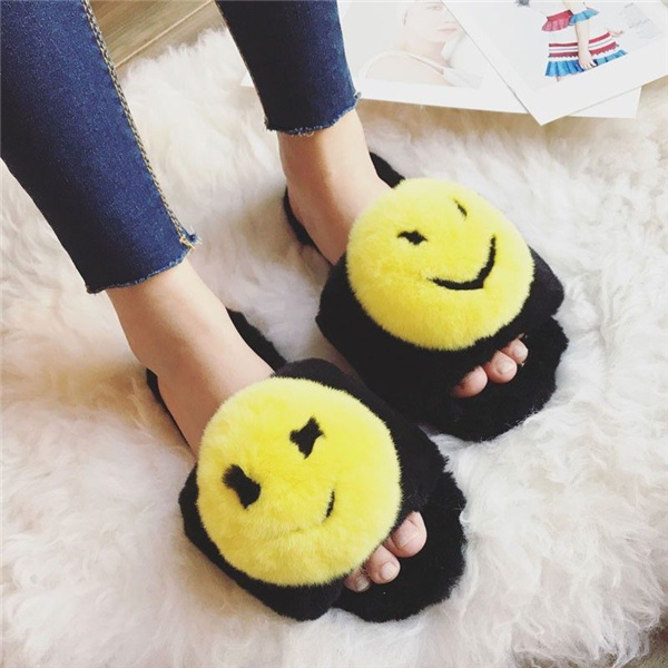 Women Home Use Fox and Rex Rabbit Fur Slippers