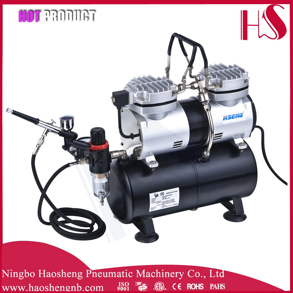 As196k PRO Powerful Twin Cylinder Piston Airbrush Air Compressor W/ Tank Hobby T Shirt
