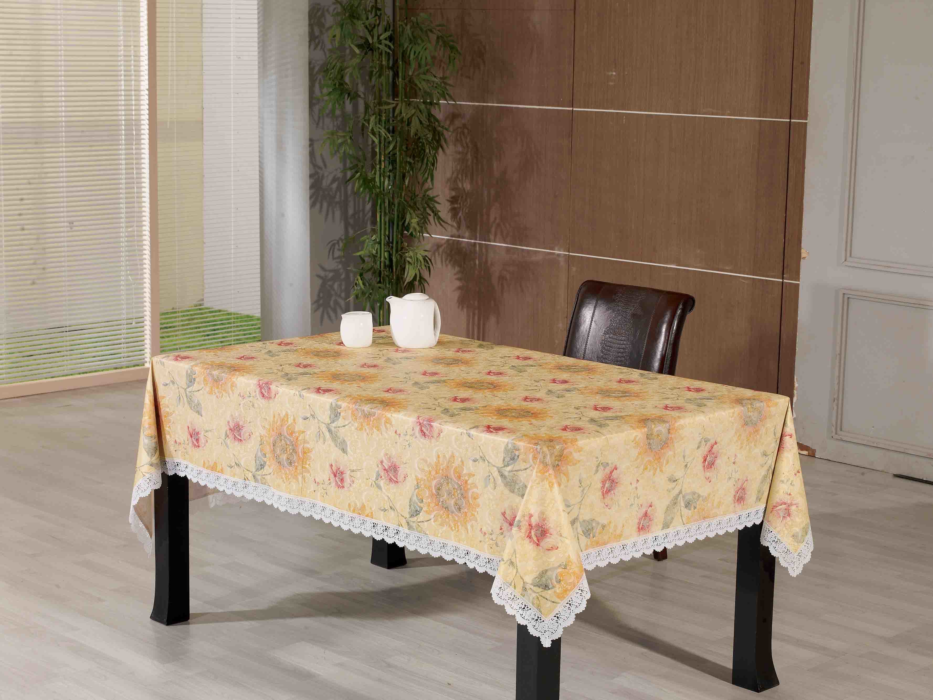 PVC Embossing Tablecloth with Flannel Backing (TJG0089A)